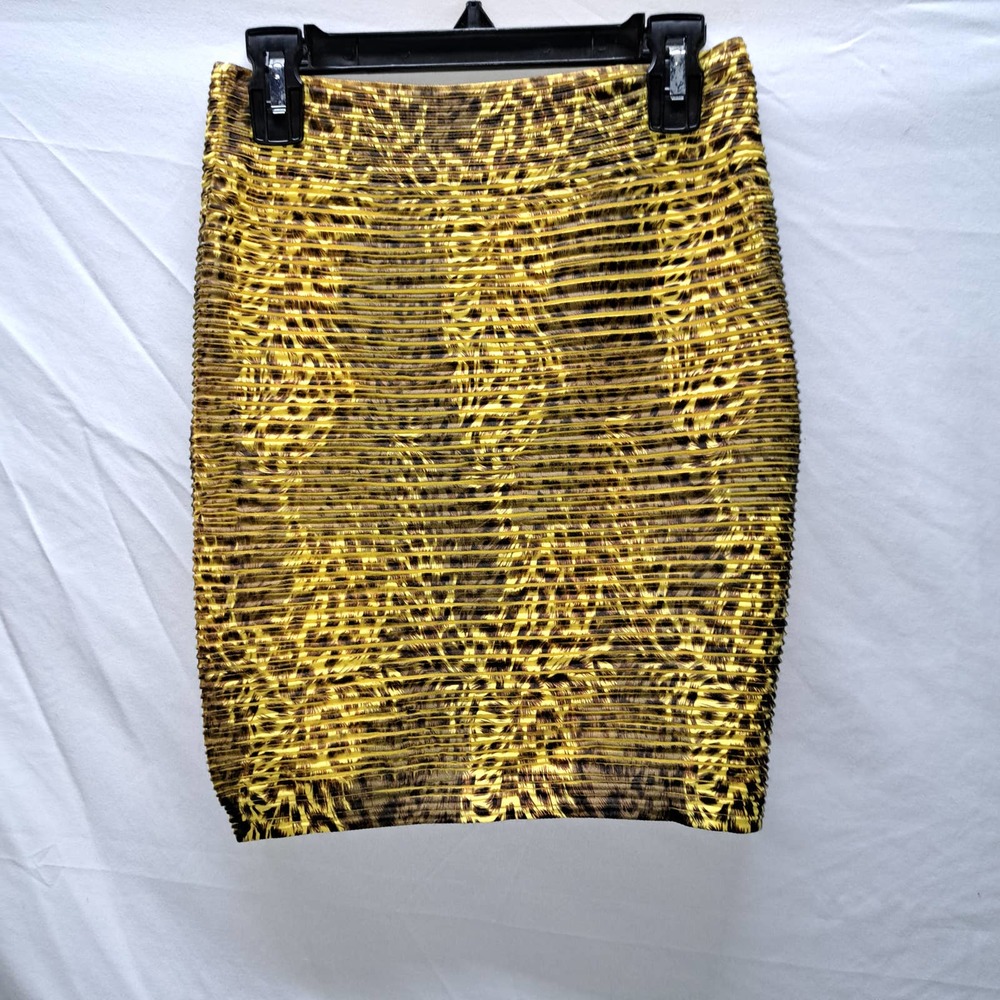 Y2K YiTong Women's OSFM Yellow Ribbed Pleated LeopardPrint Micro Mini Skirt
